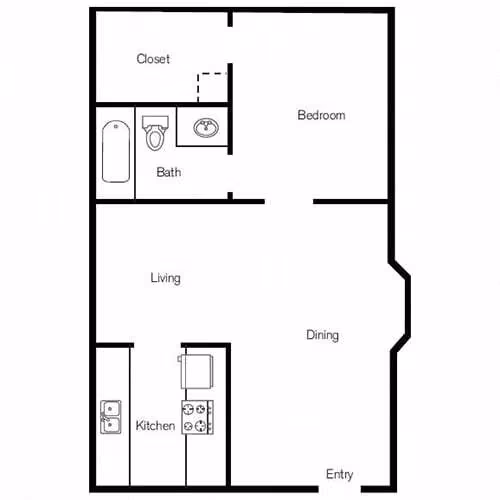 1 BED | 1 BATH 204B floor plan